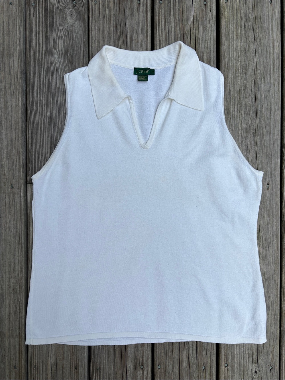 J CREW | Cream VTG 90s Sleeveless Polo Knit V-Neck Collared Sweater Top | Size L